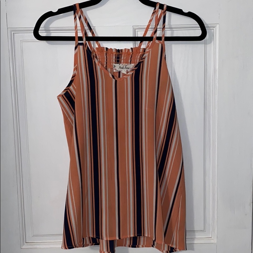 Pink and Black Double Strap Striped Tank Top